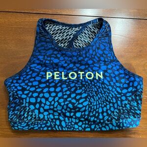 PELOTON Blue Black Sports Bra Crop Top Size Women's Medium. High Neck WITH Brand